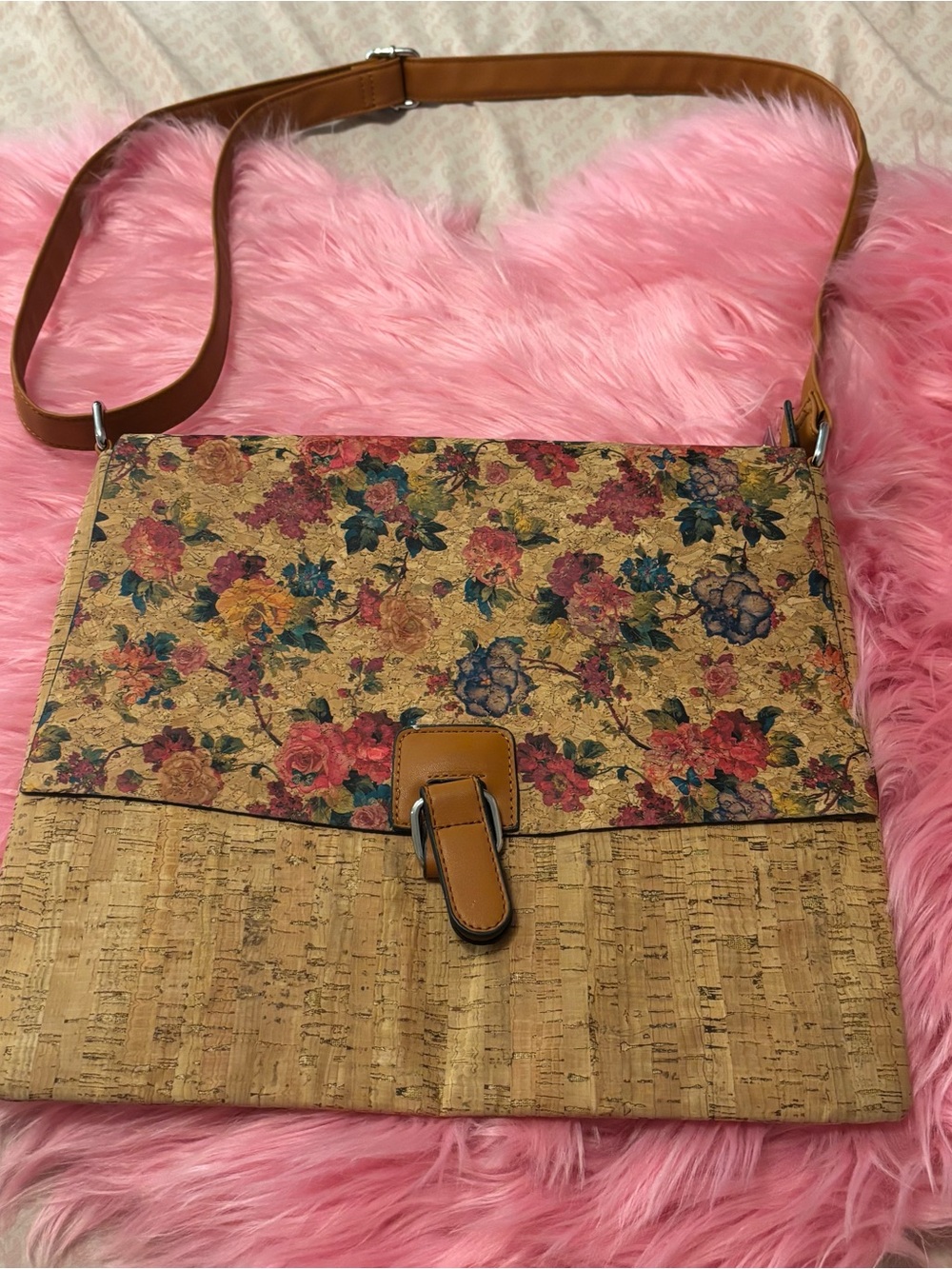 Boho Floral Cork Crossbody Messenger Bag Vegan Eco Style
